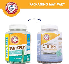 Arm & Hammer for Pets Smoothies Dental Treats for Dogs with Baking Soda and Calcium, Treat Chews Help Fight Bad Breath, Plaque & Tartar without Brushing, Mint, 57 Pcs (Packaging may vary)