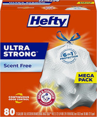 Hefty Ultra Strong Tall Kitchen Trash Bags, Unscented, 13 Gallon, 80 Count