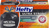 Hefty Ultra Strong Multipurpose Trash Bags, Black Large Flexible Bags with Drawstring, White Pine Breeze Scent, 30 Gallon Bags, 25 CT Bags Per Pack (Pack of 8)
