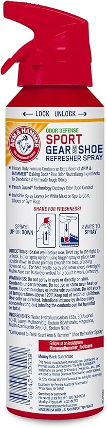 Arm & Hammer™ Sport Gear & Shoe Refresher Spray, Heavy Duty Odor Defense for Sports Gear and Footwear, Deodorizer for Gym Bags, Boxing Gloves, Hockey Equipment, and Football Pads (6.7 oz) (3 pack)