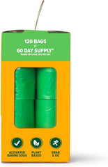Arm & Hammer Dog Poop Leakproof Plant Based 120 Count Waste Bags, Unscented, Made From 40% Corn Starch With Activated Baking Soda, Pack of 8, Green