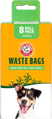 Arm & Hammer Dog Poop Leakproof Plant Based 120 Count Waste Bags, Unscented, Made From 40% Corn Starch With Activated Baking Soda, Pack of 8, Green
