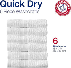 Arm & Hammer Quick Dry Washcloth Set, 6 Piece, Light Grey