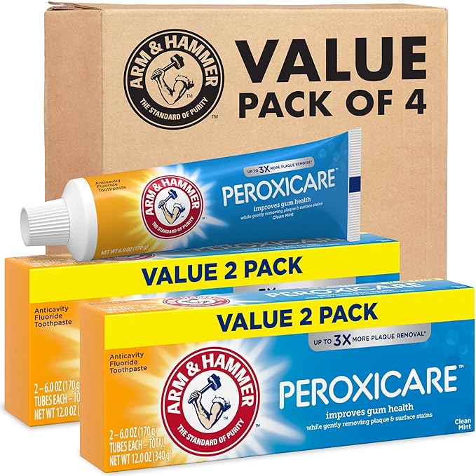 ARM & Hammer Peroxicare Toothpaste for Gum Health, Baking Soda Toothpaste, Clean Mint, 6.0 oz (Pack of 4