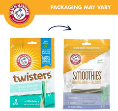 Arm & Hammer for Pets Smoothies Dental Treats for Dogs with Baking Soda and Calcium, Treat Chews Help Fight Bad Breath, Plaque & Tartar without Brushing, Mint Flavor, 8 Pcs (Packaging may vary)