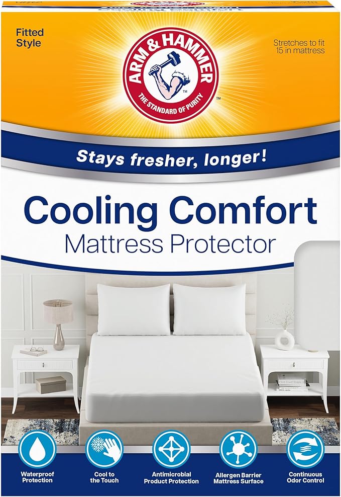 Arm & Hammer Cooling Comfort Fitted Mattress Protector, Queen