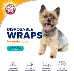 Arm & Hammer for Pets Male Dog Wraps, X-Small 12ct | Super Absorbent Dog Wraps for Male Dogs | Arm & Hammer Baking Soda Enhanced Doggie Diapers for Odor Control, Dog Diapers Male, Male Dog Diapers