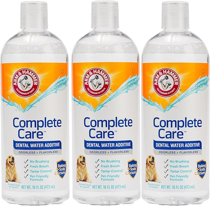 Arm & Hammer Dog Dental Water Additive Breath Freshener, Odorless Flavorless Oral Care Solution for Plaque and Tartar Control, Daily No Brush Dental Support for Dogs, 16 Fl Oz - 3 Pack