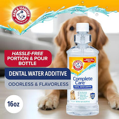 Arm & Hammer Complete Care Dental Water Additive for Dogs, Easy Portion Bottle, Dog Breath Freshener, Dog Mouth Wash or Dental Rinse, Simply Add to Pet Drinking Water for Fresher Breath, 16 FL OZ
